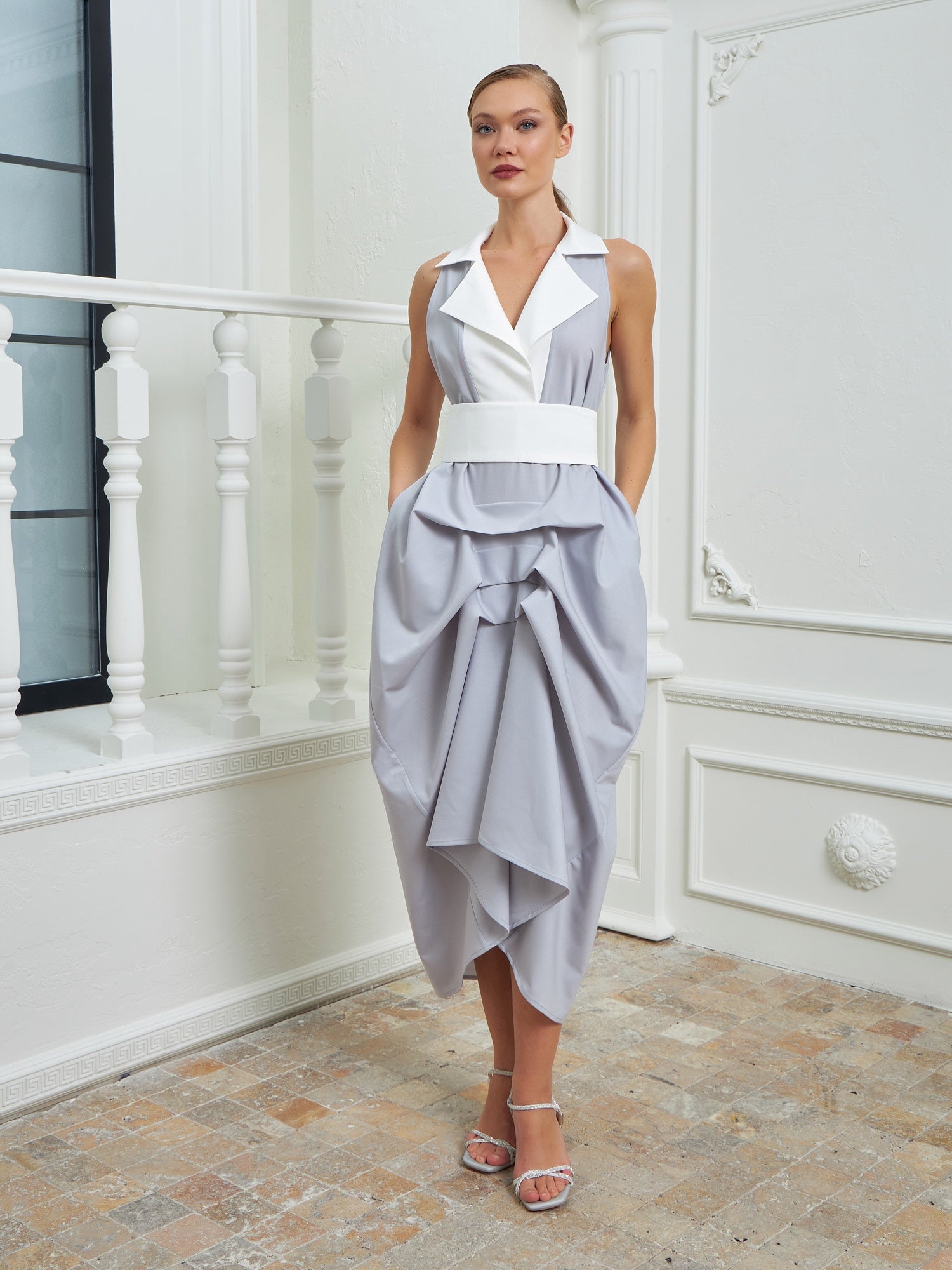The Tuxedo Dress Light Gray White