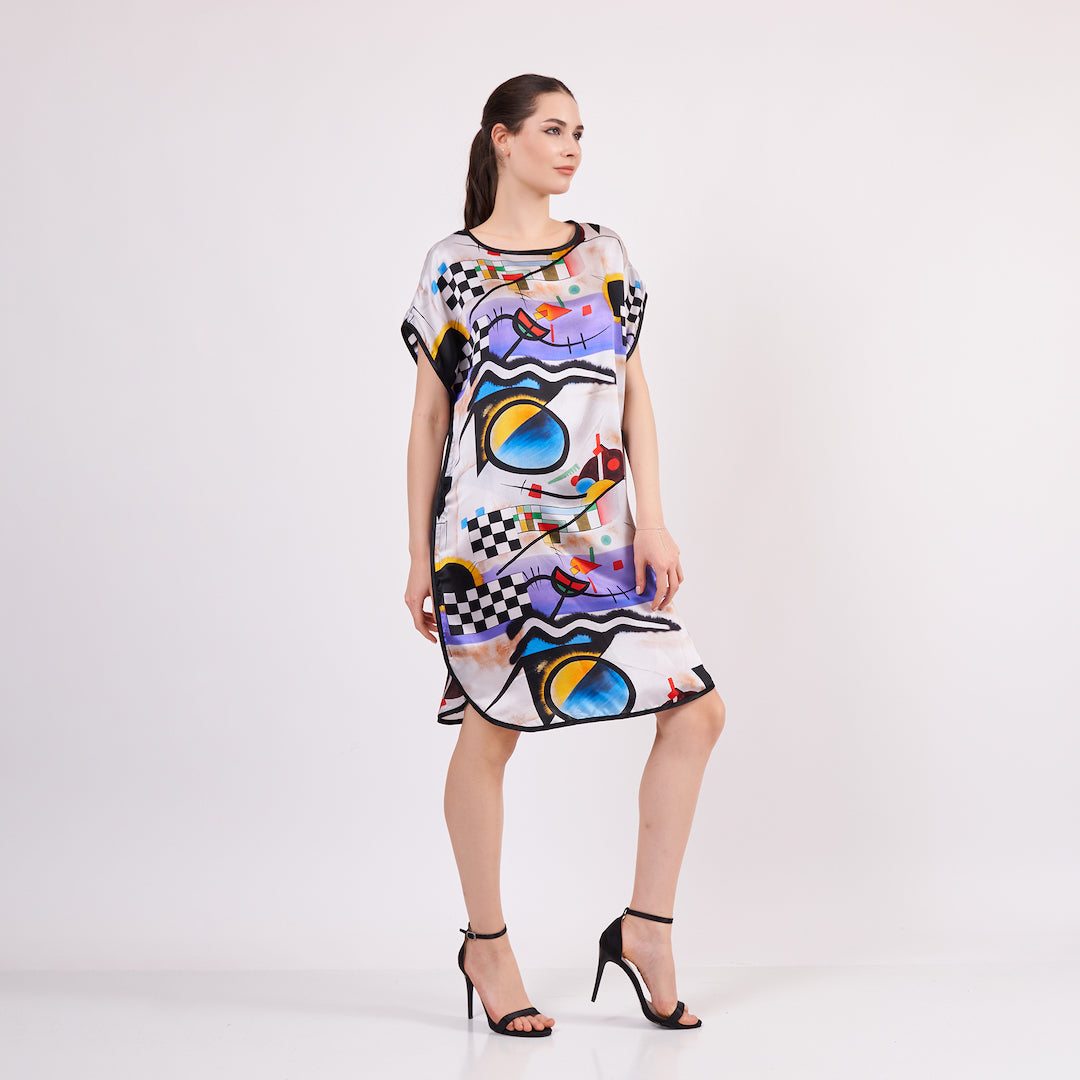 Short Mulberry Silk Dress Free Flow Night Gown - Dominant Curve Kandinsky Short Mulberry Silk Dress Free Flow Night Gown - Dominant Curve Kandinsky
