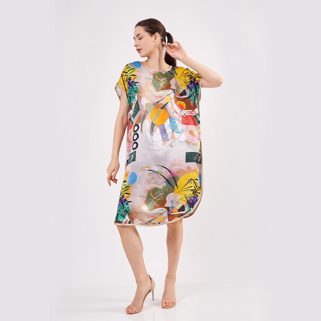 Short Mulberry Silk Dress Free Flow Night Gown - Dominant Curve Kandinsky Short Mulberry Silk Dress Free Flow Night Gown - Dominant Curve Kandinsky