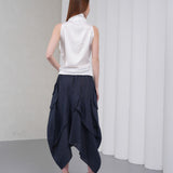 The Collar Linen Skirt - Navy