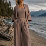 The Wrapline Linen Trouser - Coffee