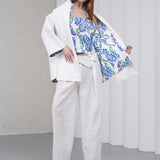 The Duality Linen Reversible Jacket - White Blue Paisley