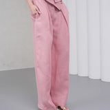 The Wrapline Linen Trouser - Pink