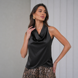Cascade Silk Cowl Top - Black
