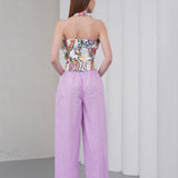 The Halterline Linen Blouse - Purple Paisley
