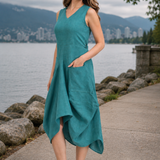 The Juby Linen - Balloon Skirt Dress - Teal