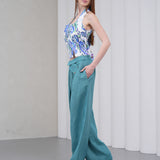The Wrapline Linen Trouser - Teal