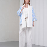 The Duality Linen Reversible Jacket - White Blue Pattern