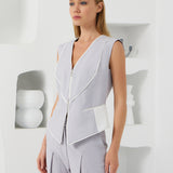 Multi Fold Vest - Light Gray & White