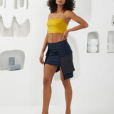 Dimensions Layered Skirt - Navy & Mustard Gold