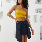Dimensions Layered Skirt - Navy & Mustard Gold