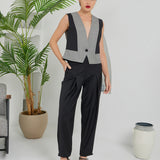 V Button Vest - Gray Black