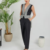 V Button Vest - Gray Black