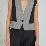 V Button Vest - Gray Black