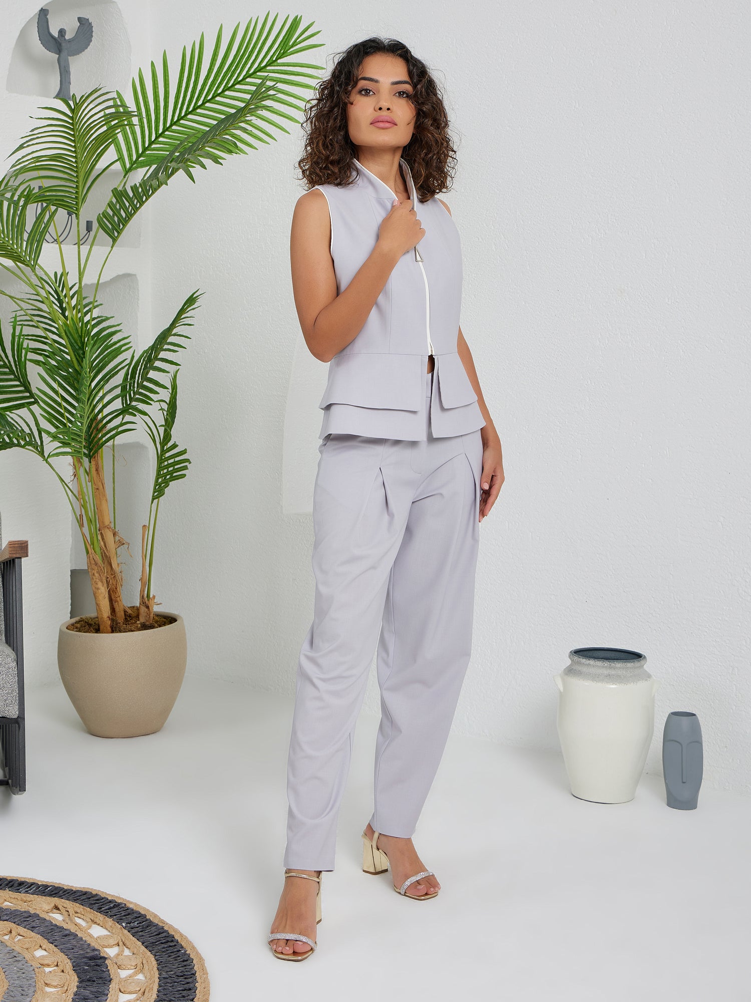 Construct Vest Suit & Pants Ensemble Light Gray
