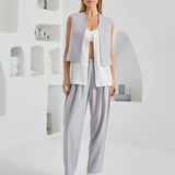Flow Three Piece Suit Ensemble - Light Gray & White