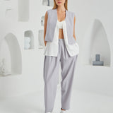 Flow Three Piece Suit Ensemble - Light Gray & White