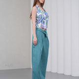 The Halterline Linen Blouse - Blue Paisley