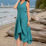 The Juby Linen - Balloon Skirt Dress - Teal