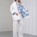 The Duality Linen Reversible Jacket - White Blue Paisley