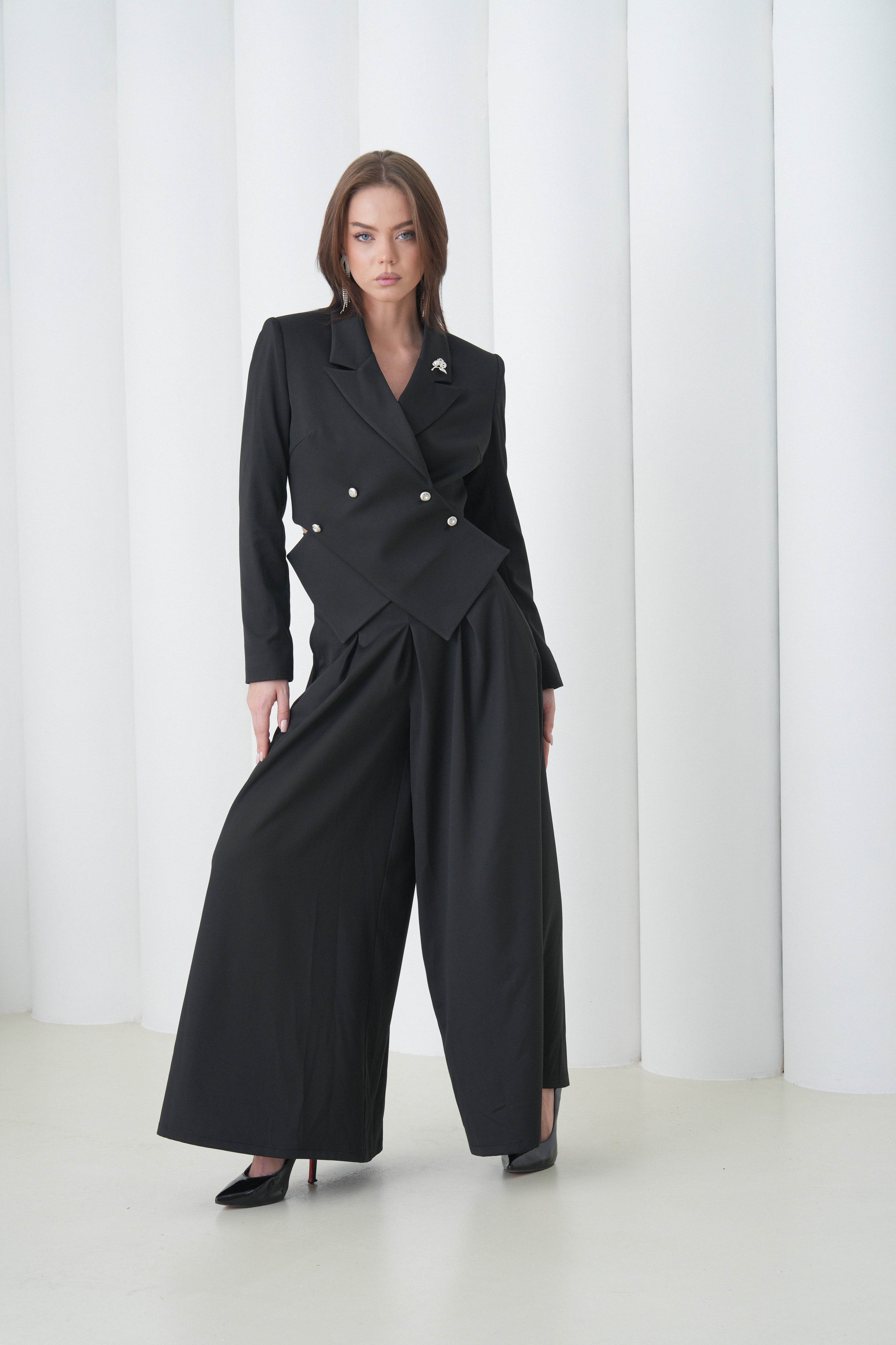 Sovereign Crop Jacket by Lumina Eligma – luxury cropped merino wool jacket with architectural tailoring