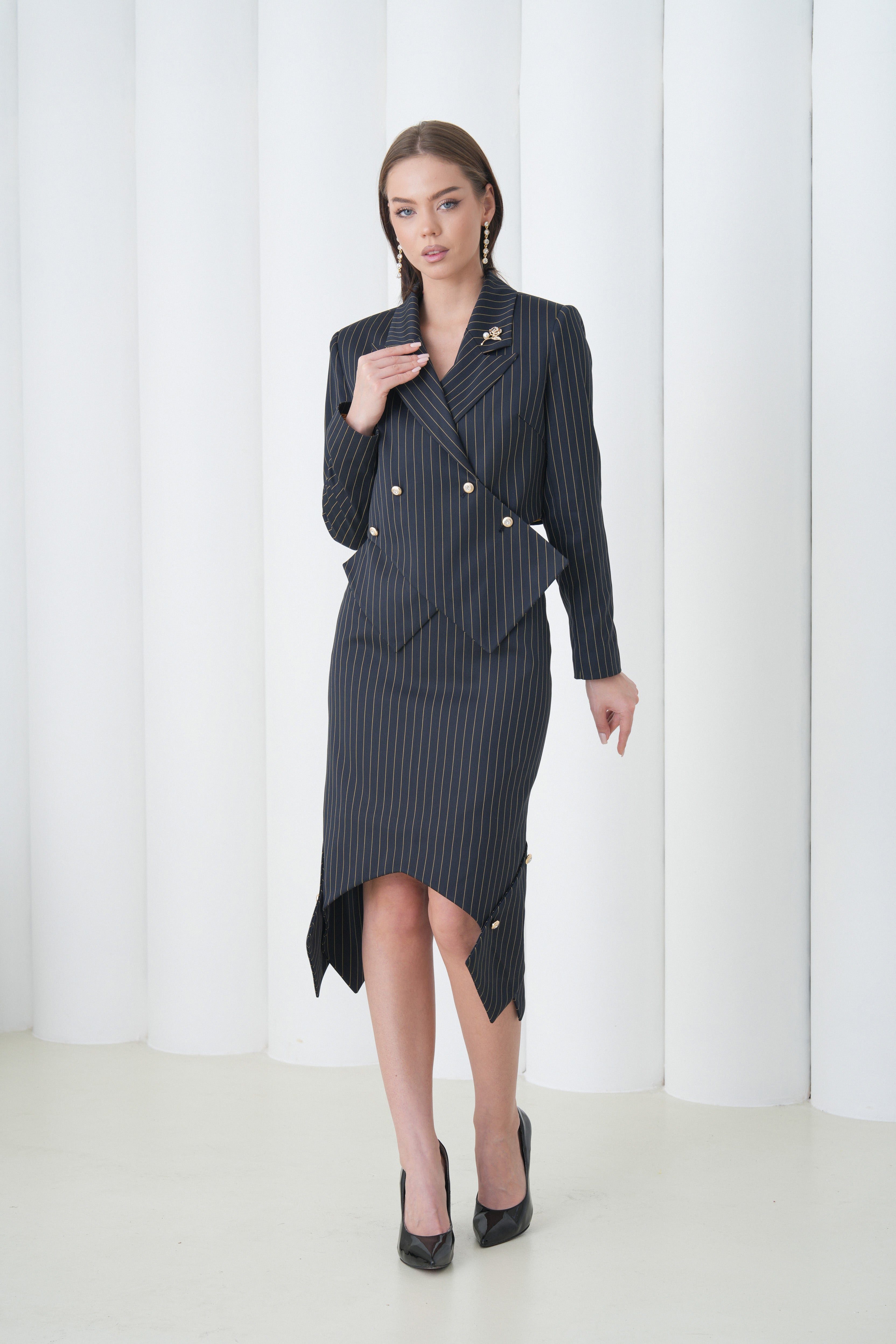 Sovereign Crop Jacket by Lumina Eligma – luxury cropped merino wool jacket with architectural tailoring