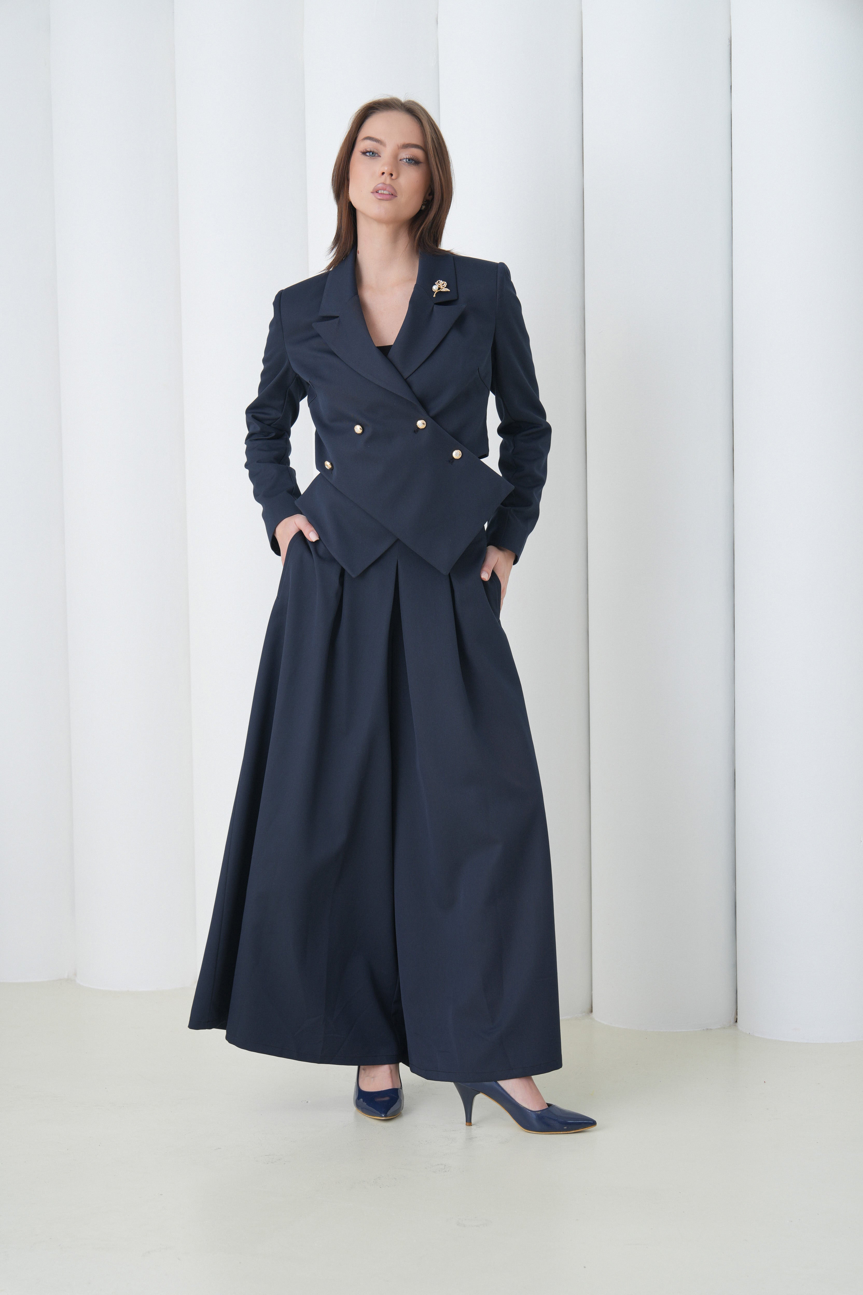 Sovereign Crop Jacket by Lumina Eligma – luxury cropped merino wool jacket with architectural tailoring