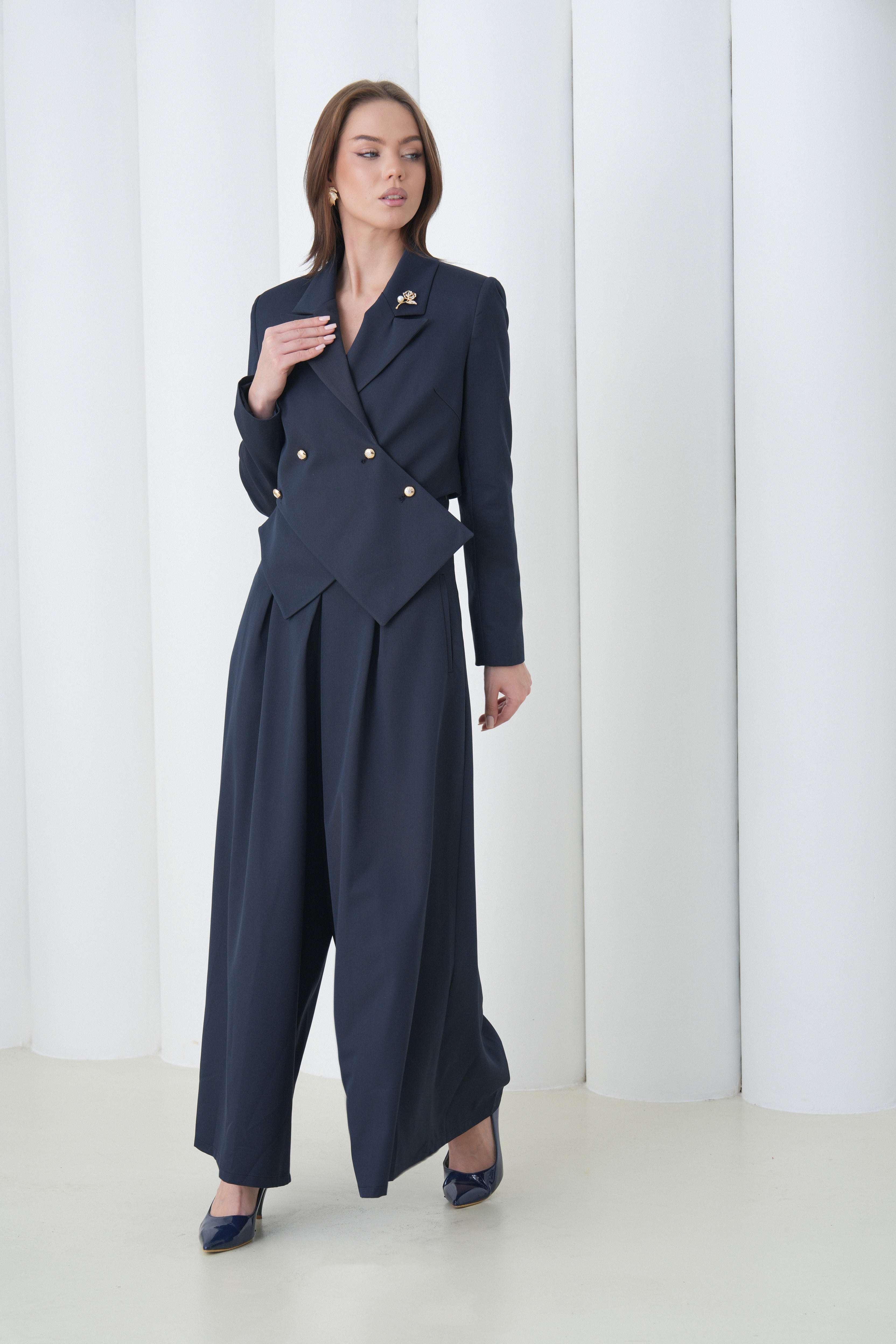 Sovereign Crop Jacket by Lumina Eligma – luxury cropped merino wool jacket with architectural tailoring