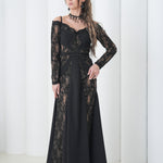 Shadow Lace Symphony Dress by Lumina Eligma – luxury French lace off-shoulder evening gown with sculpted silhouette