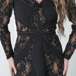 Shadow Lace Symphony Dress by Lumina Eligma – luxury French lace off-shoulder evening gown with sculpted silhouette