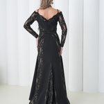 Shadow Lace Symphony Dress by Lumina Eligma – luxury French lace off-shoulder evening gown with sculpted silhouette
