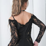 Shadow Lace Symphony Dress by Lumina Eligma – luxury French lace off-shoulder evening gown with sculpted silhouette