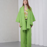 The Duality Linen Reversible Jacket - Green Floral