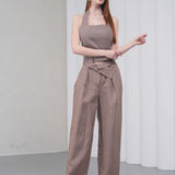 The Wrapline Linen Trouser - Coffee