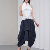 The Collar Linen Skirt - Navy