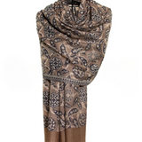 Abstract Floral Paisley Cashmere Pashmina Shawl - Espresso