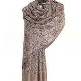 Abstract Floral Paisley Cashmere Pashmina Shawl - Natural Cream