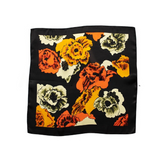Square Silk Bandana 50cmx50cm - Black Orange Bloom