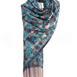 Checkers Floral Cashmere Pashmina Shawl - Turquoise