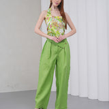 The Wrapline Linen Trouser - Green