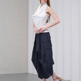The Collar Linen Skirt - Navy