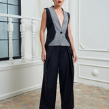 The Gathered Suit Vest & Pants Ensemble - Black & Gray