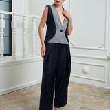 The Gathered Suit Vest & Pants Ensemble - Black & Gray