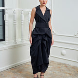 Tuxedo Dress by Lumina Eligma – luxury black tuxedo-inspired evening dress in merino wool and silk