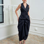 Tuxedo Dress by Lumina Eligma – luxury black tuxedo-inspired evening dress in merino wool and silk