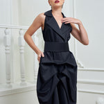 Tuxedo Dress by Lumina Eligma – luxury black tuxedo-inspired evening dress in merino wool and silk
