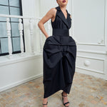 Tuxedo Dress by Lumina Eligma – luxury black tuxedo-inspired evening dress in merino wool and silk