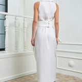 Tuxedo Dress by Lumina Eligma – luxury white tuxedo-inspired evening dress in silk and viscose