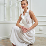 Tuxedo Dress by Lumina Eligma – luxury white tuxedo-inspired evening dress in silk and viscose