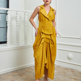 Tuxedo Dress by Lumina Eligma – luxury mustard tuxedo-inspired evening dress in silk and viscose